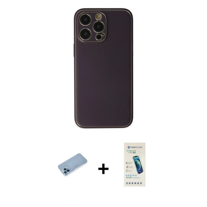 MARSİLYAN™- iPhone 13 Pro Max Kılıf Yadigar Klasik - Şeffaf Pasifik Cam Ekran Koruyucu + Shine Kamera Lens Koruma Cam - MI