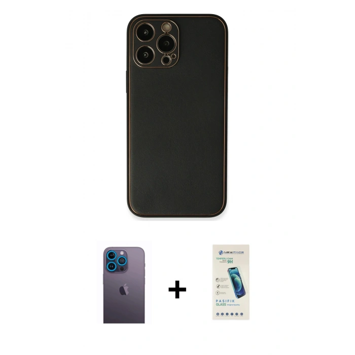 MARSİLYAN™- iPhone 13 Pro Max Kılıf Yadigar Klasik - Şeffaf Pasifik Cam Ekran Koruyucu + Neon Fosforlu Kamera Lens - MI