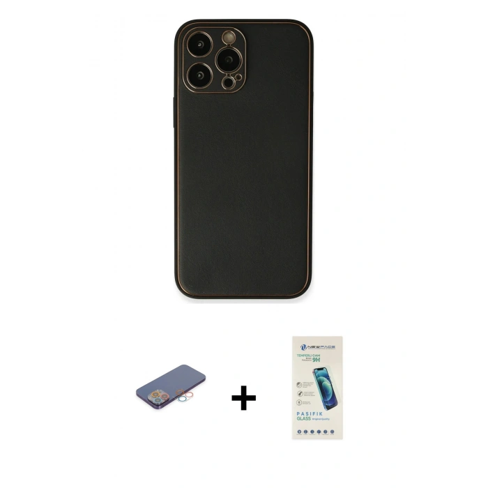 MARSİLYAN™- iPhone 13 Pro Max Kılıf Yadigar Klasik - Şeffaf Pasifik Cam Ekran Koruyucu + Pembe Renkli Kamera Lens Koruma Cam