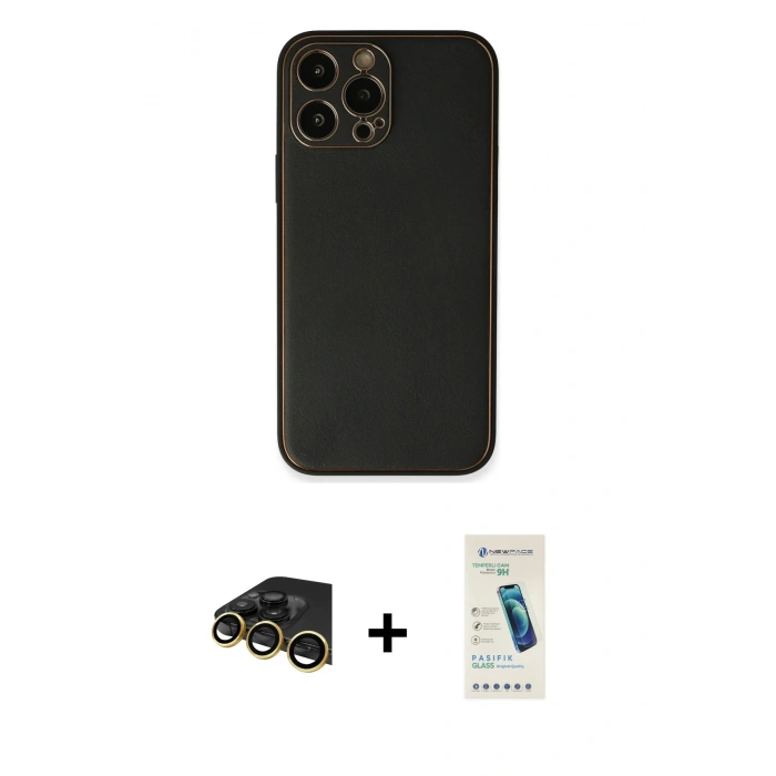 MARSİLYAN™- iPhone 13 Pro Max Kılıf Yadigar Klasik - Şeffaf Pasifik Cam Ekran Koruyucu + Raze Metal Kamera Lens - GD