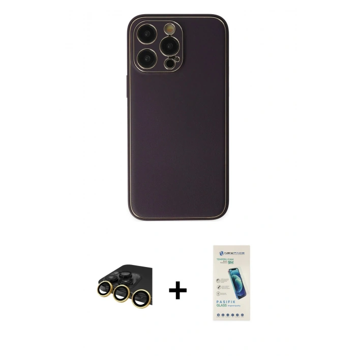 MARSİLYAN™- iPhone 13 Pro Max Kılıf Yadigar Klasik - Şeffaf Pasifik Cam Ekran Koruyucu + Raze Metal Kamera Lens - GD