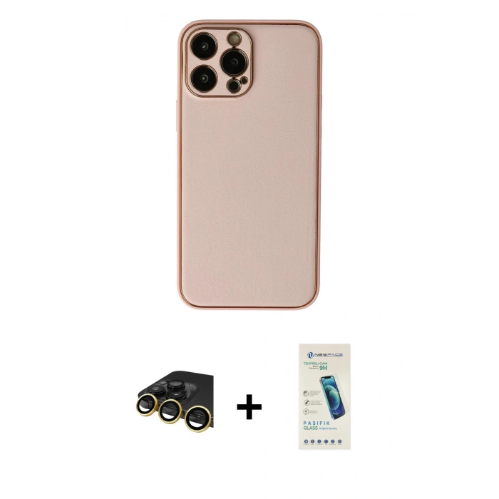 MARSİLYAN™- iPhone 13 Pro Max Kılıf Yadigar Klasik - Şeffaf Pasifik Cam Ekran Koruyucu + Raze Metal Kamera Lens - GD