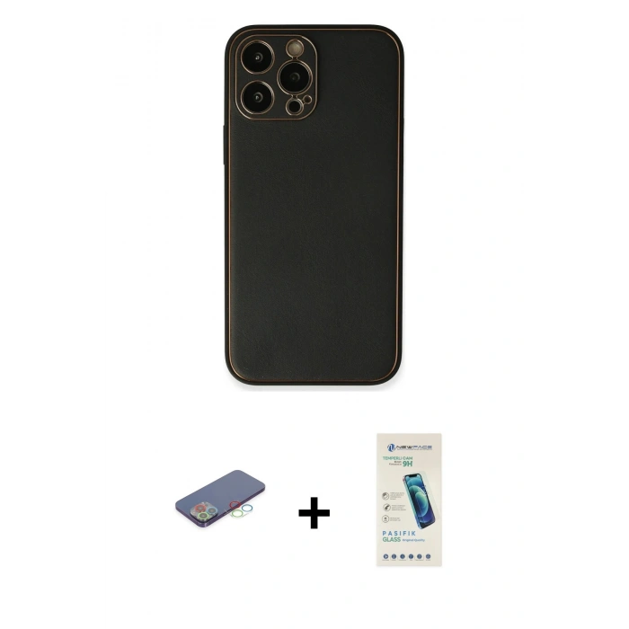 MARSİLYAN™- iPhone 13 Pro Max Kılıf Yadigar Klasik - Şeffaf Pasifik Cam Ekran Koruyucu + Renkli Kamera Lens Koruma Cam - MI