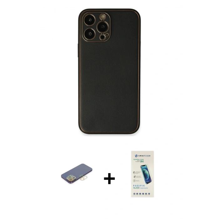 MARSİLYAN™- iPhone 13 Pro Max Kılıf Yadigar Klasik - Şeffaf Pasifik Cam Ekran Koruyucu + Sarı Renkli Kamera Lens Koruma Cam