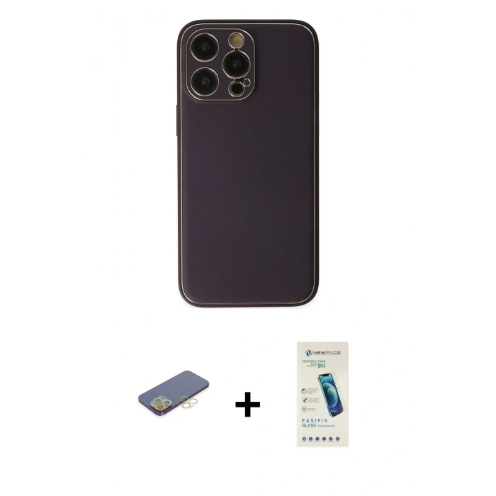 MARSİLYAN™- iPhone 13 Pro Max Kılıf Yadigar Klasik - Şeffaf Pasifik Cam Ekran Koruyucu + Sarı Renkli Kamera Lens Koruma Cam