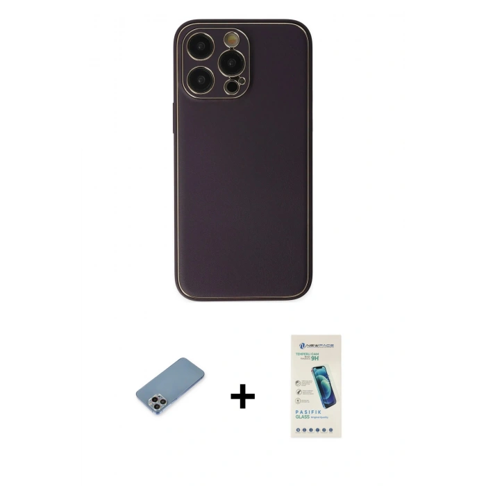 MARSİLYAN™- iPhone 13 Pro Max Kılıf Yadigar Klasik - Şeffaf Pasifik Cam Ekran Koruyucu + Shine Kamera Lens Koruma Cam - GI