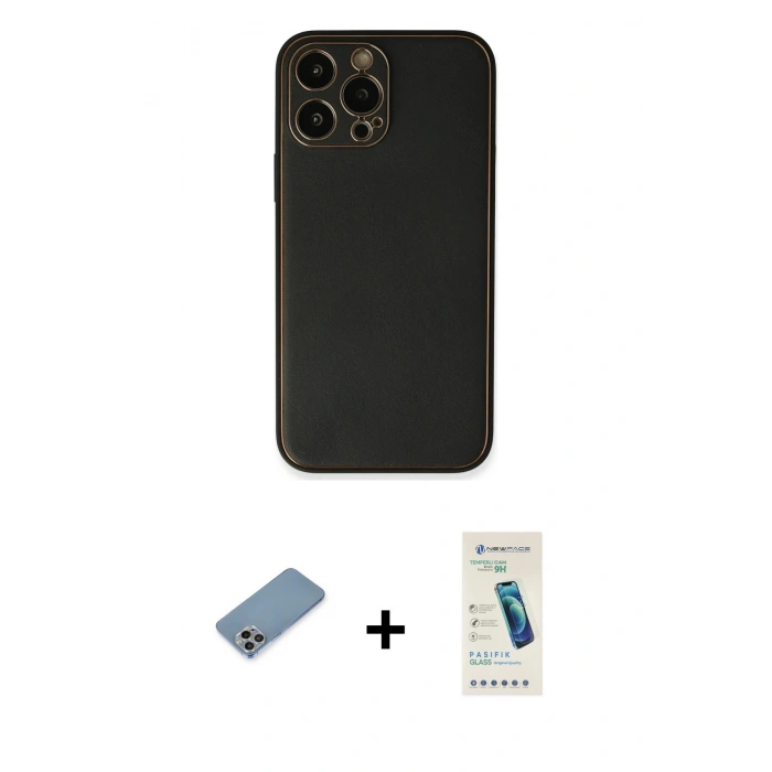 MARSİLYAN™- iPhone 13 Pro Max Kılıf Yadigar Klasik - Şeffaf Pasifik Cam Ekran Koruyucu + Shine Kamera Lens Koruma Cam - GI