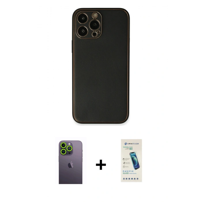 MARSİLYAN™- iPhone 13 Pro Max Kılıf Yadigar Klasik - Şeffaf Pasifik Cam Ekran Koruyucu + Yeşil Neon Fosforlu Kamera Lens