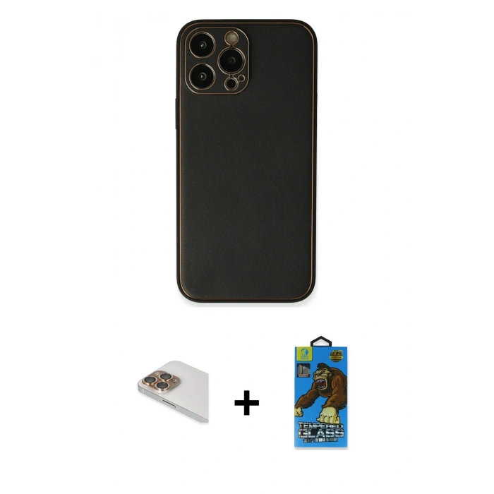 MARSİLYAN™- iPhone 13 Pro Max Kılıf Yadigar Klasik - Siyah 18D Cam Ekran Koruyucu + Pers Alüminyum Kamera Lens - GD