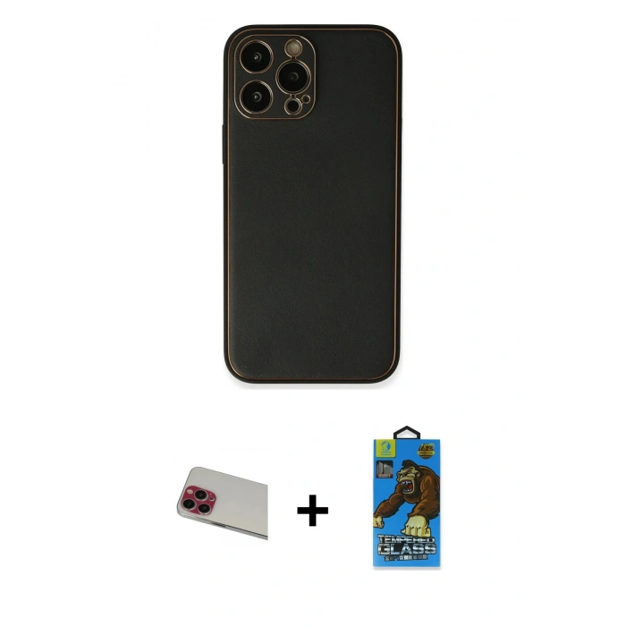 MARSİLYAN™- iPhone 13 Pro Max Kılıf Yadigar Klasik - Siyah 18D Cam Ekran Koruyucu + Rainbow Kamera Lens Koruma Cam - KI