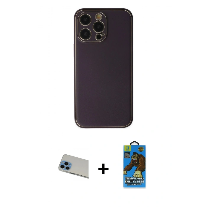 MARSİLYAN™- iPhone 13 Pro Max Kılıf Yadigar Klasik - Siyah 18D Cam Ekran Koruyucu + Rainbow Kamera Lens Koruma Cam - MI