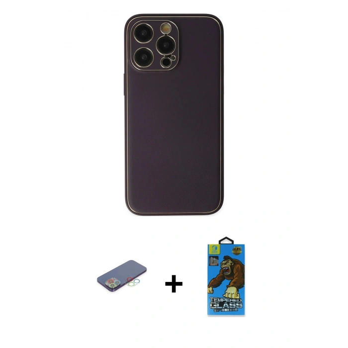 MARSİLYAN™- iPhone 13 Pro Max Kılıf Yadigar Klasik - Siyah 18D Cam Ekran Koruyucu + Renkli Kamera Lens Koruma Cam - MI