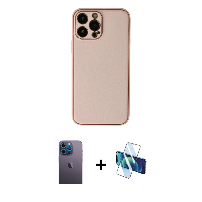 MARSİLYAN™- iPhone 13 Pro Max Kılıf Yadigar Klasik - Siyah 3D Antistatik Cam Ekran Koruyucu + Neon Fosforlu Kamera Lens - MI