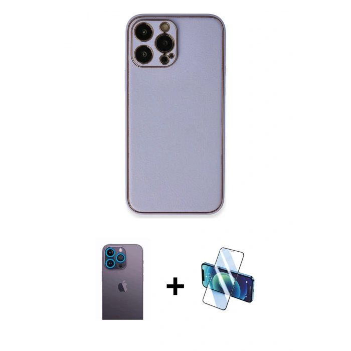 MARSİLYAN™- iPhone 13 Pro Max Kılıf Yadigar Klasik - Siyah 3D Antistatik Cam Ekran Koruyucu + Neon Fosforlu Kamera Lens - MI