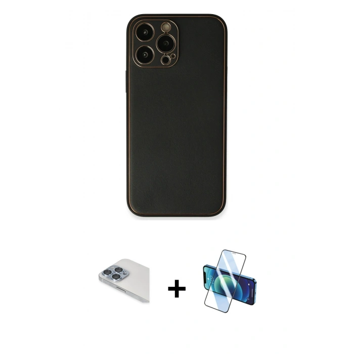 MARSİLYAN™- iPhone 13 Pro Max Kılıf Yadigar Klasik - Siyah 3D Antistatik Cam Ekran Koruyucu + Pers Alüminyum Kamera Lens - SABE