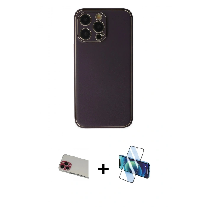 MARSİLYAN™- iPhone 13 Pro Max Kılıf Yadigar Klasik - Siyah 3D Antistatik Cam Ekran Koruyucu + Rainbow Kamera Lens Koruma Cam - KI