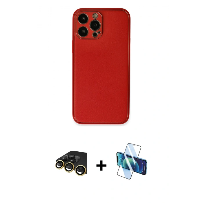 MARSİLYAN™- iPhone 13 Pro Max Kılıf Yadigar Klasik - Siyah 3D Antistatik Cam Ekran Koruyucu + Raze Metal Kamera Lens - GD