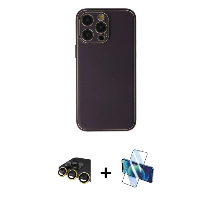 MARSİLYAN™- iPhone 13 Pro Max Kılıf Yadigar Klasik - Siyah 3D Antistatik Cam Ekran Koruyucu + Raze Metal Kamera Lens - GD