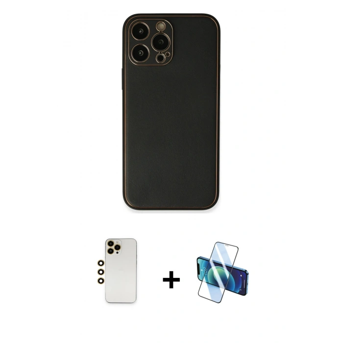 MARSİLYAN™- iPhone 13 Pro Max Kılıf Yadigar Klasik - Siyah 3D Antistatik Cam Ekran Koruyucu + Shine Kamera Lens - GD