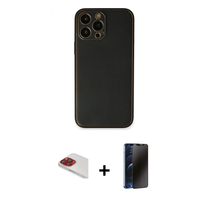 MARSİLYAN™- iPhone 13 Pro Max Kılıf Yadigar Klasik - Siyah 3D Antistatik Hayalet Cam Ekran Koruyucu + Pers Alüminyum Kamera Lens - KI