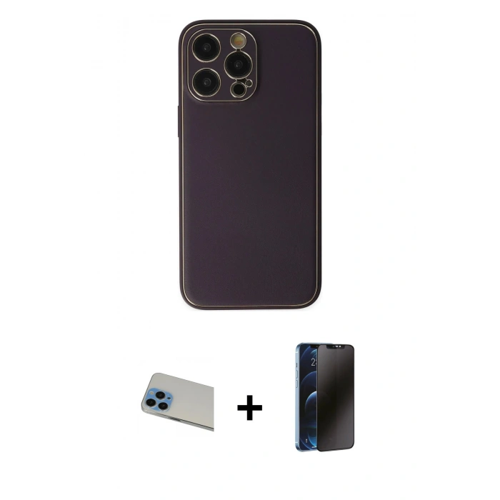 MARSİLYAN™- iPhone 13 Pro Max Kılıf Yadigar Klasik - Siyah 3D Antistatik Hayalet Cam Ekran Koruyucu + Rainbow Kamera Lens Koruma Cam - MI