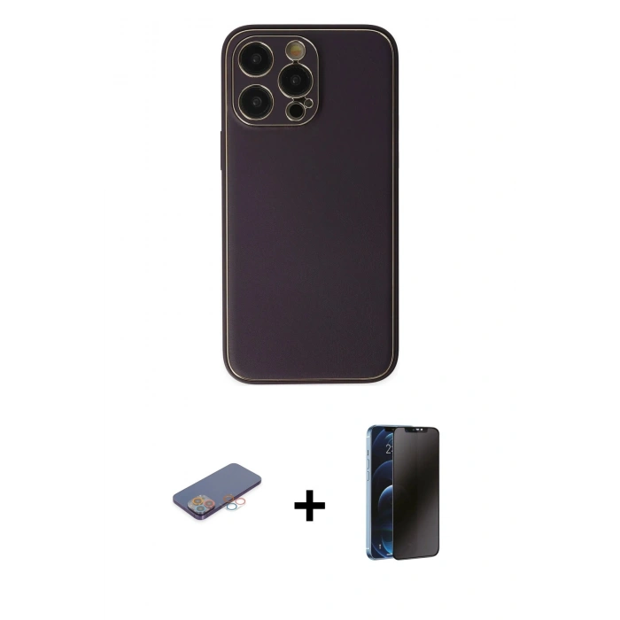 MARSİLYAN™- iPhone 13 Pro Max Kılıf Yadigar Klasik - Siyah 3D Antistatik Hayalet Cam Ekran Koruyucu + Renkli Kamera Lens Koruma Cam - PE