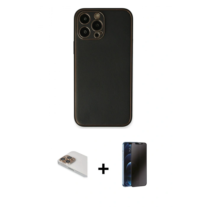 MARSİLYAN™- iPhone 13 Pro Max Kılıf Yadigar Klasik - Siyah 3D Antistatik Hayalet Cam Ekran Koruyucu + Pers Alüminyum Kamera Lens - GD