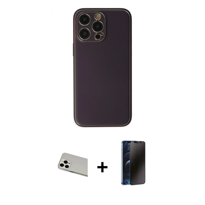 MARSİLYAN™- iPhone 13 Pro Max Kılıf Yadigar Klasik - Siyah 3D Antistatik Hayalet Cam Ekran Koruyucu + Rainbow Kamera Lens Koruma Cam - BZ