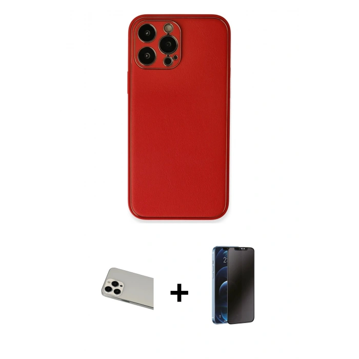 MARSİLYAN™- iPhone 13 Pro Max Kılıf Yadigar Klasik - Siyah 3D Antistatik Hayalet Cam Ekran Koruyucu + Rainbow Kamera Lens Koruma Cam - BZ