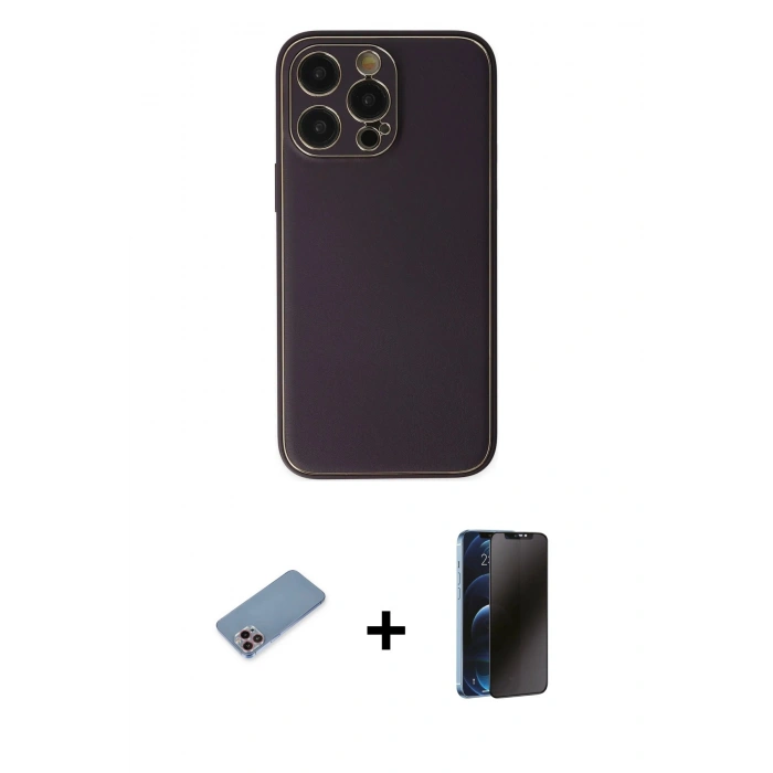 MARSİLYAN™- iPhone 13 Pro Max Kılıf Yadigar Klasik - Siyah 3D Antistatik Hayalet Cam Ekran Koruyucu + Shine Kamera Lens Koruma Cam - PE