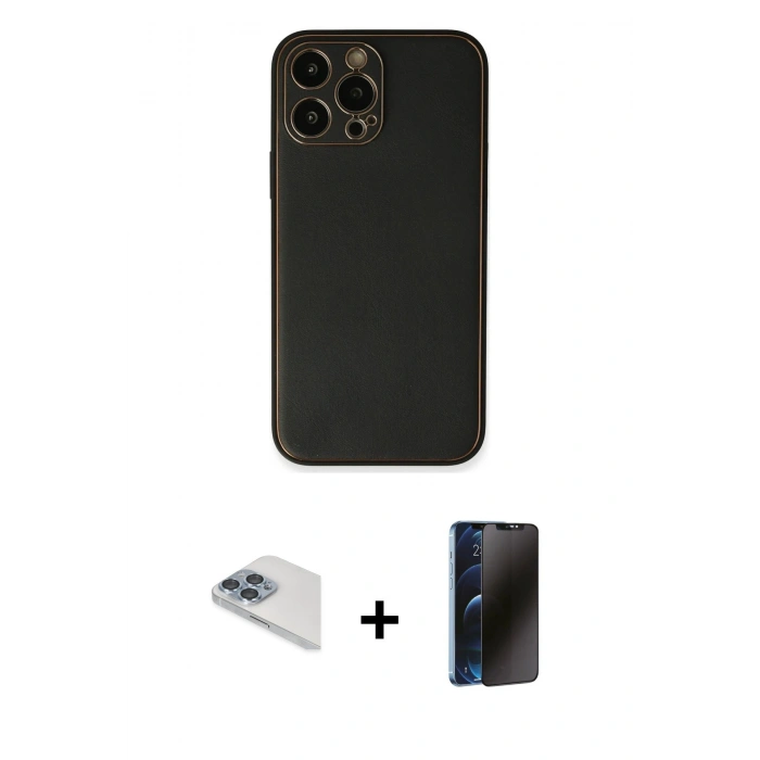 MARSİLYAN™- iPhone 13 Pro Max Kılıf Yadigar Klasik - Siyah 3D Antistatik Hayalet Cam Ekran Koruyucu + Pers Alüminyum Kamera Lens - SABE