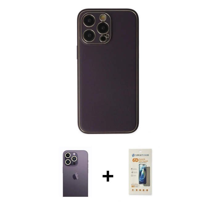 MARSİLYAN™- iPhone 13 Pro Max Kılıf Yadigar Klasik - Siyah 6D Mat Seramik Hayalet Nano Ekran Koruyucu + Neon Fosforlu Kamera Lens - BZ