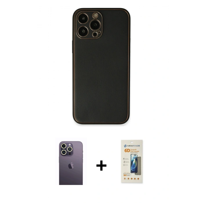 MARSİLYAN™- iPhone 13 Pro Max Kılıf Yadigar Klasik - Siyah 6D Mat Seramik Hayalet Nano Ekran Koruyucu + Neon Fosforlu Kamera Lens - BZ