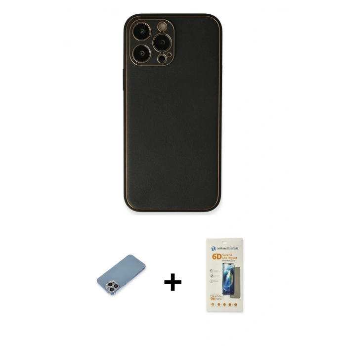 MARSİLYAN™- iPhone 13 Pro Max Kılıf Yadigar Klasik - Siyah 6D Mat Seramik Hayalet Nano Ekran Koruyucu + Shine Kamera Lens Koruma Cam - GI