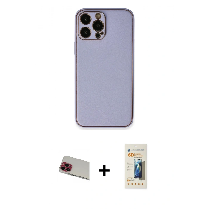 MARSİLYAN™- iPhone 13 Pro Max Kılıf Yadigar Klasik - Siyah 6D Mat Seramik Hayalet Nano Ekran Koruyucu + Kırmızı Rainbow Kamera Lens Koruma Cam