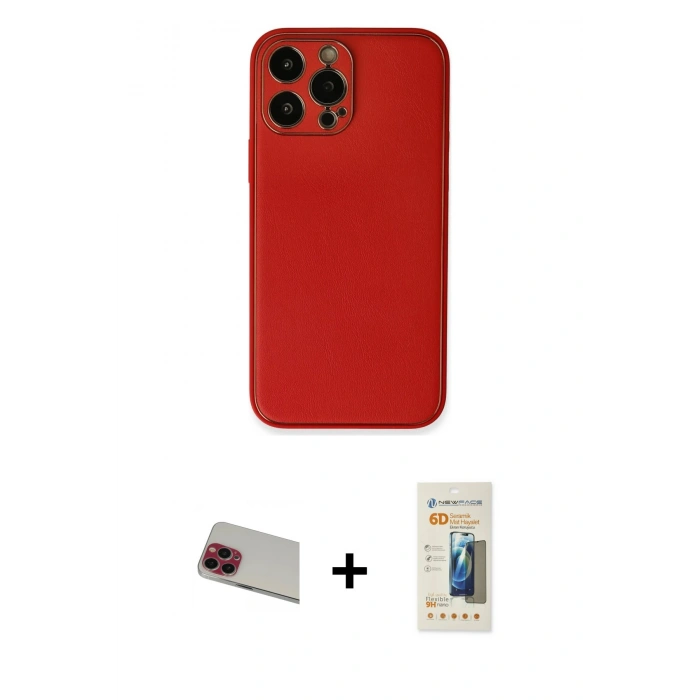 MARSİLYAN™- iPhone 13 Pro Max Kılıf Yadigar Klasik - Siyah 6D Mat Seramik Hayalet Nano Ekran Koruyucu + Kırmızı Rainbow Kamera Lens Koruma Cam