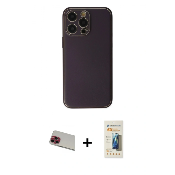 MARSİLYAN™- iPhone 13 Pro Max Kılıf Yadigar Klasik - Siyah 6D Mat Seramik Hayalet Nano Ekran Koruyucu + Kırmızı Rainbow Kamera Lens Koruma Cam