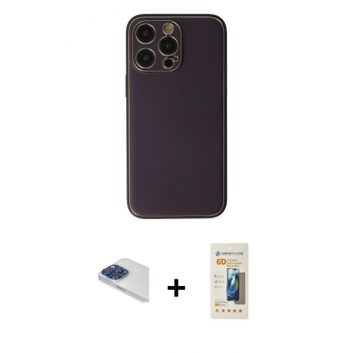 MARSİLYAN™- iPhone 13 Pro Max Kılıf Yadigar Klasik - Siyah 6D Mat Seramik Hayalet Nano Ekran Koruyucu + Pers Alüminyum Kamera Lens - LT