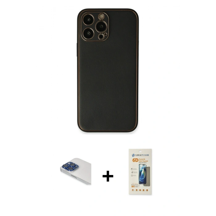 MARSİLYAN™- iPhone 13 Pro Max Kılıf Yadigar Klasik - Siyah 6D Mat Seramik Hayalet Nano Ekran Koruyucu + Pers Alüminyum Kamera Lens - LT