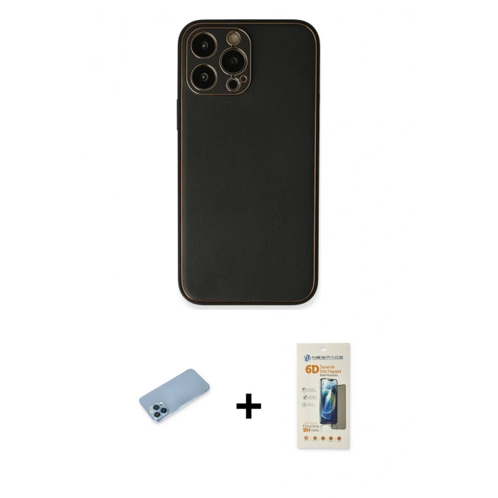 MARSİLYAN™- iPhone 13 Pro Max Kılıf Yadigar Klasik - Siyah 6D Mat Seramik Hayalet Nano Ekran Koruyucu + Mavi Shine Kamera Lens Koruma Cam