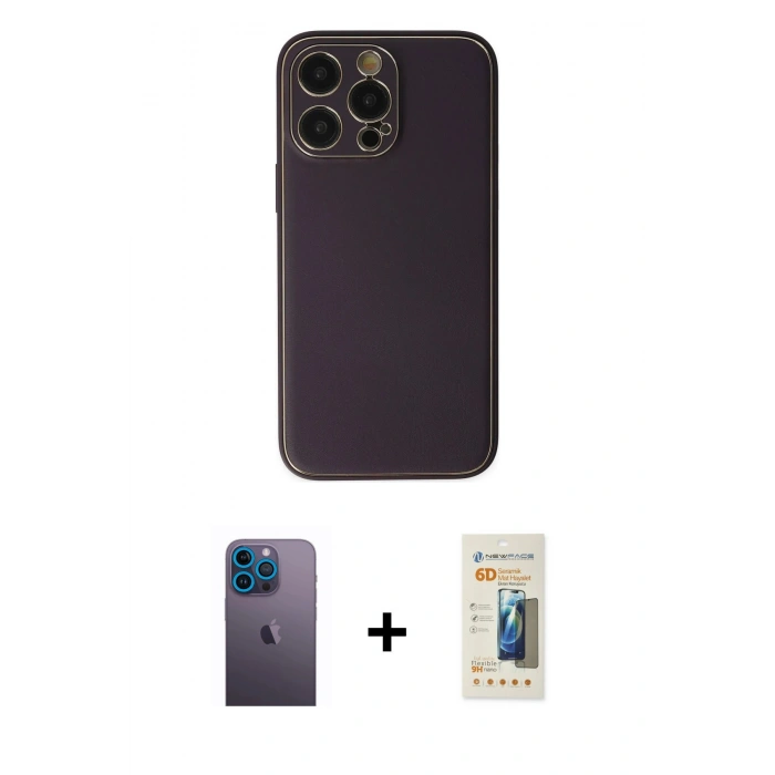 MARSİLYAN™- iPhone 13 Pro Max Kılıf Yadigar Klasik - Siyah 6D Mat Seramik Hayalet Nano Ekran Koruyucu + Neon Fosforlu Kamera Lens - MI