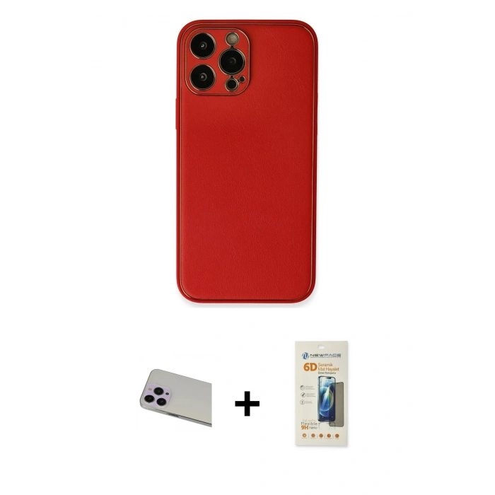 MARSİLYAN™- iPhone 13 Pro Max Kılıf Yadigar Klasik - Siyah 6D Mat Seramik Hayalet Nano Ekran Koruyucu + Mor Rainbow Kamera Lens Koruma Cam