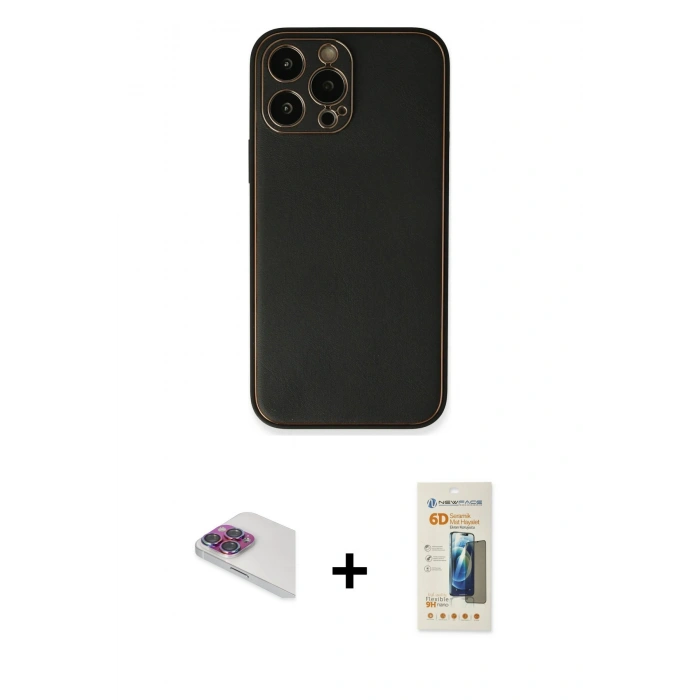 MARSİLYAN™- iPhone 13 Pro Max Kılıf Yadigar Klasik - Siyah 6D Mat Seramik Hayalet Nano Ekran Koruyucu + Pers Alüminyum Kamera Lens - GI