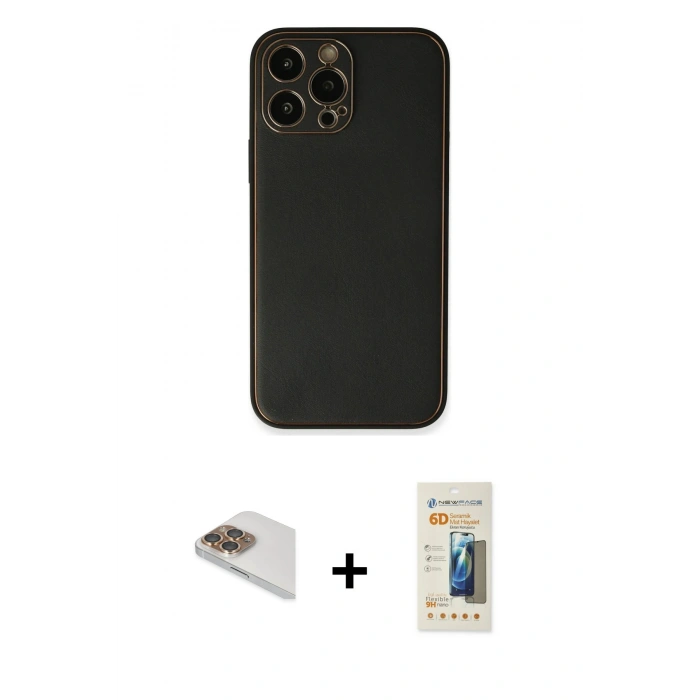 MARSİLYAN™- iPhone 13 Pro Max Kılıf Yadigar Klasik - Siyah 6D Mat Seramik Hayalet Nano Ekran Koruyucu + Pers Alüminyum Kamera Lens - GD
