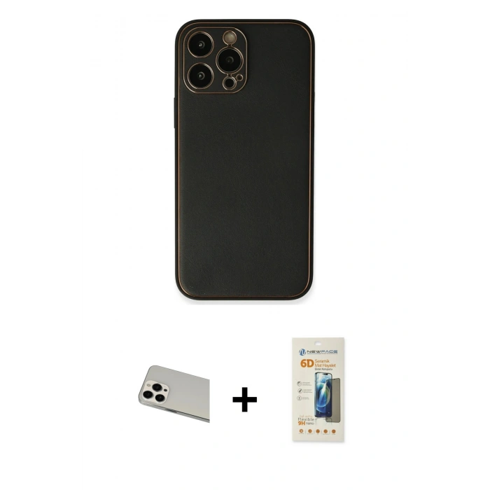 MARSİLYAN™- iPhone 13 Pro Max Kılıf Yadigar Klasik - Siyah 6D Mat Seramik Hayalet Nano Ekran Koruyucu + Rainbow Kamera Lens Koruma Cam - BZ