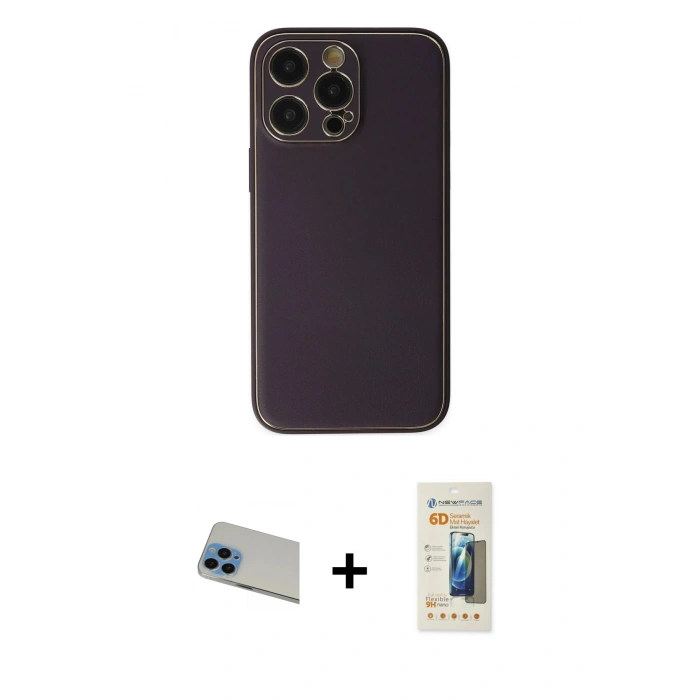 MARSİLYAN™- iPhone 13 Pro Max Kılıf Yadigar Klasik - Siyah 6D Mat Seramik Hayalet Nano Ekran Koruyucu + Rainbow Kamera Lens Koruma Cam - MI