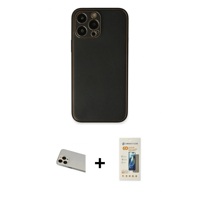 MARSİLYAN™- iPhone 13 Pro Max Kılıf Yadigar Klasik - Siyah 6D Mat Seramik Hayalet Nano Ekran Koruyucu + Rainbow Kamera Lens Koruma Cam - REGD