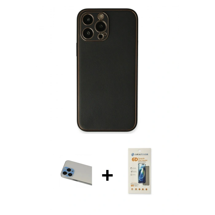 MARSİLYAN™- iPhone 13 Pro Max Kılıf Yadigar Klasik - Siyah 6D Mat Seramik Hayalet Nano Ekran Koruyucu + Rainbow Kamera Lens Koruma Cam - MI