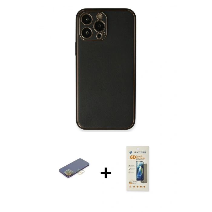 MARSİLYAN™- iPhone 13 Pro Max Kılıf Yadigar Klasik - Siyah 6D Mat Seramik Hayalet Nano Ekran Koruyucu + Sarı Renkli Kamera Lens Koruma Cam