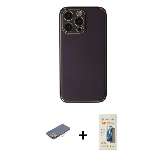 MARSİLYAN™- iPhone 13 Pro Max Kılıf Yadigar Klasik - Siyah 6D Mat Seramik Hayalet Nano Ekran Koruyucu + Sarı Renkli Kamera Lens Koruma Cam